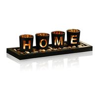 MrMrKura Juego de candelabros decorativos para el hogar, 4 candelabros de cristal con portavelas de madera, guijarros naturales para decoración del hogar o mesa centro de mesa