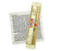 MrMrKura Mezuzah con pergamino para puerta, caja de metal Mezuzah con 12 tribus de Israel Hoshen piedras para bendición hebrea del hogar, regalos judíos, decoración de inauguración de la casa judía