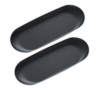 MrMrKura Paquete de 2 bandejas decorativas de acero inoxidable, bandeja ovalada de 9 pulgadas para joyas, pequeña placa de almacenamiento para organizador de cosméticos, llave de baño, vela (negro)