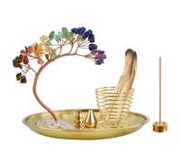 MrMrKura Quemador de incienso 5 en 1, soporte de incienso de árbol de cristal de 7 chakras, soporte de palo santo, quemador de salvia para varillas de incienso, recogedor de cenizas de latón para
