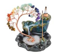 MrMrKura Quemador de Incienso de reflujo, Quemador de Incienso de Cascada de cerámica con 7 Cristales curativos de Chakras, Fuente de árbol, Soportes de Incienso para Yoga (4.7" H)
