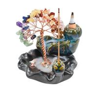 MrMrKura Quemador de Incienso de reflujo, Quemador de Incienso de Cascada de cerámica con 7 Cristales curativos de Chakras, Fuente de árbol, Soportes de Incienso para Yoga (4.3" H)