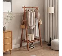 MRMRMNR Perchero Burro de Bambú, Perchero de Pie Abierto Madera con 1 Zapatero Y 6 Ganchos, Plegable Burros Percheros Ropa para Guardarlo Fácilmente para Colgar Ropa, H: 150CM - Nogal