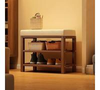 MRMRMNR Zapatero de Bambú con Asiento y Perchero - Mueble Recibidor Multifuncional con Estantes para Zapatos, Barra Colgadora para Ropa, Ganchos y Asiento Acolchado Entrada Pasillo Hall