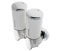 MroMax 1 dispensador de jabón de pared - ABS cromado 2 Chember dispensador de jabón montado en la pared para baño (blanco)