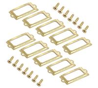 MroMax 10 marcos de etiquetas de metal, 70 x 33 mm, marco de etiquetas dorado con tornillos para oficina, biblioteca, muebles, tarjetas, archivadores, cajones
