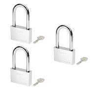 MroMax 3 candados con llave, candado de hierro de 2.75 pulgadas de ancho, candado de haz largo con llave igual para armarios de gimnasio o escuela, cajón y archivador