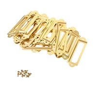 MroMax 30 marcos de etiquetas de metal, 60 x 17 mm, marco de etiquetas dorado, soportes para tarjetas con tornillos para oficina, biblioteca, muebles, tarjetas, archivadores, cajones