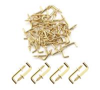 MroMax 50 ganchos de rosca dorados de 1,27 cm, ganchos en forma de L, chapados en latón, ganchos de tornillo autorroscantes para el hogar, lugar de trabajo, oficina