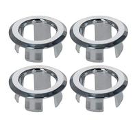 MroMax Cubiertas de desbordamiento para fregadero, baño, cocina, lavabo, tapas planas y huecas, repuestos de repuesto, tono plateado, 4 unidades