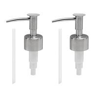 MroMax - Dispensador de jabón (2 unidades, 25 mm, acero inoxidable 304, bomba de repuesto para botellas de hogar, baño, cocina, mercado, hotel, restaurante, tipo C, tono plateado