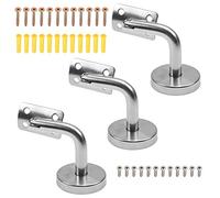 MroMax Soporte para pasamanos de pared de acero inoxidable 304 con cabeza activa de 2.36 x 2.36 pulgadas, tono plateado, 3 unidades
