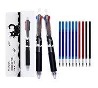 MROOFUL Juego de 2 bolígrafos de gel borrables 3 en 1 de cartón de 0,5 mm, bolígrafo borrable mágico, azul, negro y rojo, mango lavable, papelería de escritura diaria (2 bolígrafos + 10 núcleos)