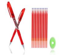 MROOFUL Juego de 2 bolígrafos de tinta borrable de 0,5 mm de gel borrable con 10 recambios y 1 borrador para estudiantes, niños, papelería escolar (rojo)