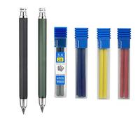 MROOFUL Juego de lápiz mecánico de 5,6 mm de metal con mina 2B de 4 colores para marcado de carpintero, dibujo de ingeniería, bocetos de ingeniero, escritura, lápiz automático (negro+verde)