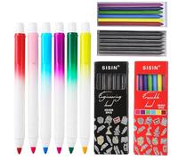 MROOFUL Lápiz mecánico creativo de 6 colores de 5 mm + 2 cajas de fundas de mina reemplazables de 5 mm, bocetos artísticos profesionales, suministros de papelería de oficina (6 bolígrafos + 2 cajas de