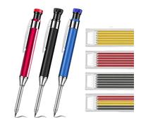 MROOFUL Lápiz mecánico retráctil de metal de 2,8 mm con repuestos para carpintero, sacapuntas 2B, minas rojas, negras y amarillas