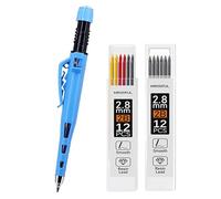 MROOFUL Woodworking - Portaminas de carpintería de 2,8 mm, herramienta de marcado de punta larga, sacapuntas integradas, tapa protectora, 12 piezas de repuesto de mina negra, lápiz de marcado de