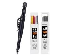 MROOFUL Woodworking - Portaminas de carpintería de 2,8 mm, herramienta de marcado de punta larga, sacapuntas integradas, tapa protectora, 12 piezas de repuesto de mina negra, lápiz de marcado de