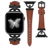 MroTech Correa Compatible con Apple Watch 46mm 45mm 44mm 42mm Correa Cuero Genuino Pulsera Compatible con Apple Watch Serie 10 9 8 7 SE SE2 6 5 4 3 2 1 Correa estrecha Narrow Bracelet-Marrón/negro