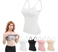 MROWCA Suneefay Tank with Built in Bra,2 in 1 Suneefay Tank Top Bra,Tank Top with Built in Bra,Adjustable Spaghetti Strap Sexy Camisole Top for Women (L,White)