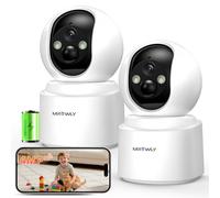 Mrowly 2 Unidades Camara Vigilancia WiFi Interior Sin Cable con Batería, 2.5K 4MP, 360° PTZ, Bebé/Animal/Seguridad para El Hogar, Detección PIR, Visión Nocturna Color, 2.4/5GHz WiFi, Tarjeta SD/Nube