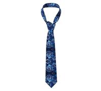 MROWYC Una elegante corbata para hombre con estampado de peonía azul y blanca es un accesorio de moda para trajes de negocios y también es un gran regalo para tu novio.