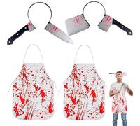 Mrracxy Juego de accesorios para disfraz de terror para mujer, diadema con cuchillo en la cabeza + delantal para carnicero, Halloween, carnaval