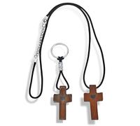 MRRSIWEI Cruz de nogal negro con corazón y cruz de madera, llavero de mano para niños y adultos, para rezar, agarrar, aferrarse. (1 collar + 1 llavero)