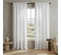 Mrs.Naturall Cortinas de lino blanco de 102 pulgadas de largo para sala de estar, juego de 2 paneles con bolsillo para cortinero, cortinas de dormitorio, cortinas de encaje semitransparente para
