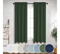 Mrs.Naturall Cortinas de Lino Verde Cazador de 91 x 114 cm de Largo para Sala de Estar, Bolsillo para cortinero, Cortinas semitransparentes Que filtran la luz