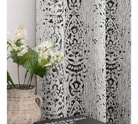 Mrs.Naturall Cortinas de Sala de Estar, Color Negro y Gris Crema, 84 Pulgadas de Largo, patrón de Damasco, Bloqueo de luz Oscura, Cortinas de habitación para Dormitorio, 52 x 84 Pulgadas de Largo,