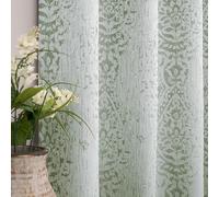 Mrs.Naturall Cortinas Verde Salvia de 160 cm de Largo para Dormitorio, 2 Paneles con Ojales, patrón de medallón de Damasco, Opacas, Cortinas para Sala de Estar, 132 x 160 cm de Largo
