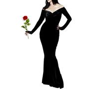 Mrsclaus disfraz de Halloween para mujer Morticia Addams, vestido gótico vintage y sexy, Addams Family Wednesday, hombros descubiertos, cóctel, noche