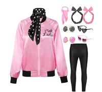 Mrsclaus Pink Ladies C031XS - Disfraz de mujer de los años 50, con leggings negros, gafas, pendientes Rock'n Roll Grease Musical Halloween Carnaval Disfraz Fiesta