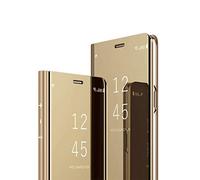 MRSTER Funda Compatible con Huawei P20 Lite Carcasa Espejo Mirror Flip Caso Clear View Standing Cover Mirror PC + PU Cover Protectora Cubierta para Huawei P20 Lite (2018)