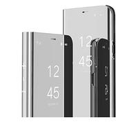 MRSTER Funda Compatible con Samsung A52 Carcasa Espejo Mirror Flip Caso Clear View Standing Cover Mirror PC + PU Cover Protectora Cubierta para Samsung Galaxy A52. Flip Mirror: Silver