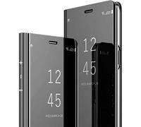 MRSTER Funda Compatible con Samsung Galaxy S21 Ultra Carcasa Espejo Mirror Flip Caso Clear View Standing Cover Mirror PC + PU Cover Protectora Cubierta para Galaxy S21 Ultra. Flip Mirror: Black