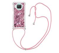 MRSTER Funda con Cuerda para Xiaomi Mi 10T Lite 5G, Bling Glitter Líquido Carcasa Moda Ajustable Collar Correa Protección Case para Xiaomi Mi 10T Lite 5G. LP Love Rose