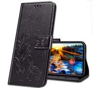 MRSTER Funda para Huawei P Smart 2019, Funda Libro Honor 10 Lite, Funda con Tapa Huawei P Smart 2019 Magnético Carcasa para Huawei P Smart 2019. Luck Clover Black