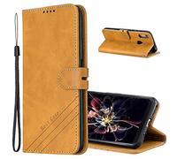 MRSTER Funda para Huawei Y6 2019, Simple y Elegante Funda Protector Carcasa PU Leather con TPU Silicona Case Interna Suave para Huawei Y6 2019 Smartphone. Retro Yellow