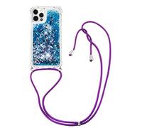 MRSTER Lanyard - Funda para iPhone 12 Mini Carcasa, Bling líquida con Purpurina de Silicona antigolpes, Kawaii, Funda con Cordaje para iPhone 12 Mini 5.4". LP Love Blue