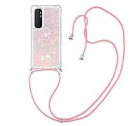 MRSTER Lanyard - Funda para Xiaomi Mi Note 10 Lite, Carcasa líquida con Purpurina, Silicona antigolpes, Kawaii, Funda con Cordaje para Xiaomi Mi Note 10 Lite. LP Star Pink