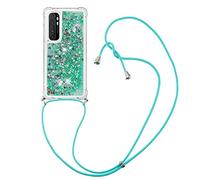 MRSTER Lanyard - Funda para Xiaomi Mi Note 10 Lite, Carcasa líquida con Purpurina, Silicona antigolpes, Kawaii, Funda con Cordaje para Xiaomi Mi Note 10 Lite. LP Love Green