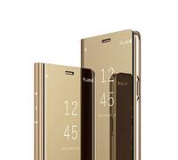 MRSTER Xiaomi Redmi Note 8T - Funda con Espejo para Xiaomi Redmi Note 8T, Espejo Smart View Standing 360°, Protector de Funda para Xiaomi Redmi Note 8T. Flip Mirror: Oro