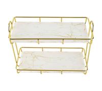 MRSTORY Rack de Almacenamiento de Baño Oro de 2 Niveles Estructura de Maquillaje Humanizado Organizador Antideslizante para Contador de Baño Organizador de Hierro PP Gold White (S 3cm