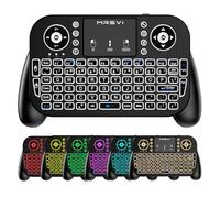 MRSVI Mini teclado Bluetooth de 2,4 GHz y modo dual con panel táctil, retroiluminación de 7 colores, teclas de acceso rápido multimedia, recargable, para Android TV Box, Smart TV, proyector, PS3, PC