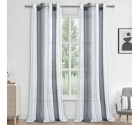 MRTREES 2 Piezas Cortinas Visillos Translúcidos Rayas de Salon Comedor Moderno 140×260cm con Ojales para Ventanas Habitación Dormitorio Matrimonio Salón Cocina Gris+Blanca