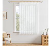MRTREES Cortinas Blancas Translucidas Salon Modernas Cortas Cortina Semiopacas Cocina con Ganchos para Riel Boho Visillo 200x145cm (An x Al) Blanco para Dormitorio, Cocina, Comedor, 1 Piezas