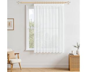 MRTREES Cortinas Blancas Translucidas Salon Modernas Cortas Cortina Semiopacas Cocina con Ganchos para Riel Boho Visillo 200x145cm (An x Al) Blanco para Dormitorio, Cocina, Comedor, 1 Piezas